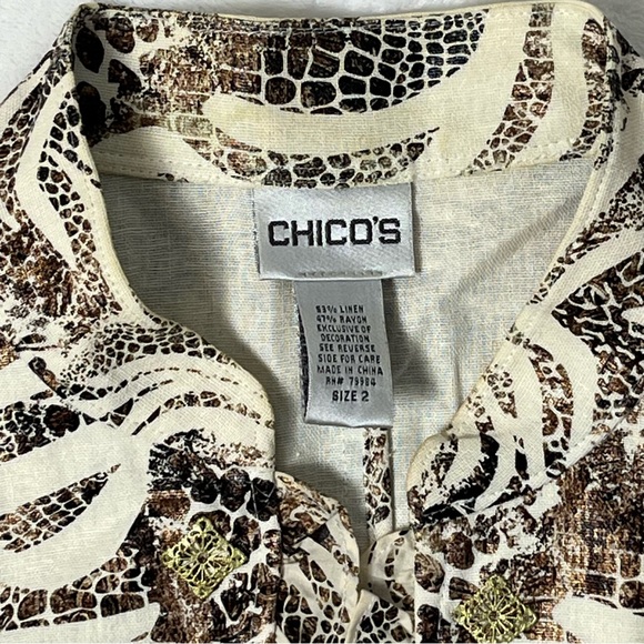 Chico's animal print linen blend size 2 overshirt - Picture 2 of 13